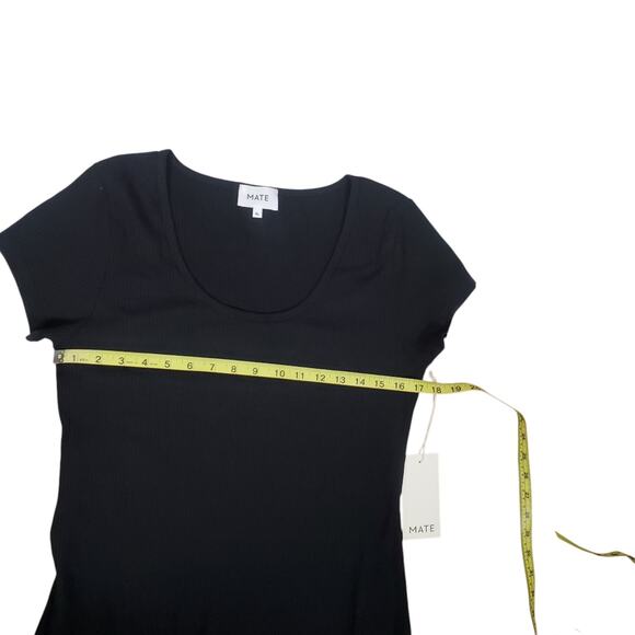 NEW Mate The Label Tencel Rib Short Sleeve Midi Dress XL Black Side Slit Stretch - Picture 11 of 12
